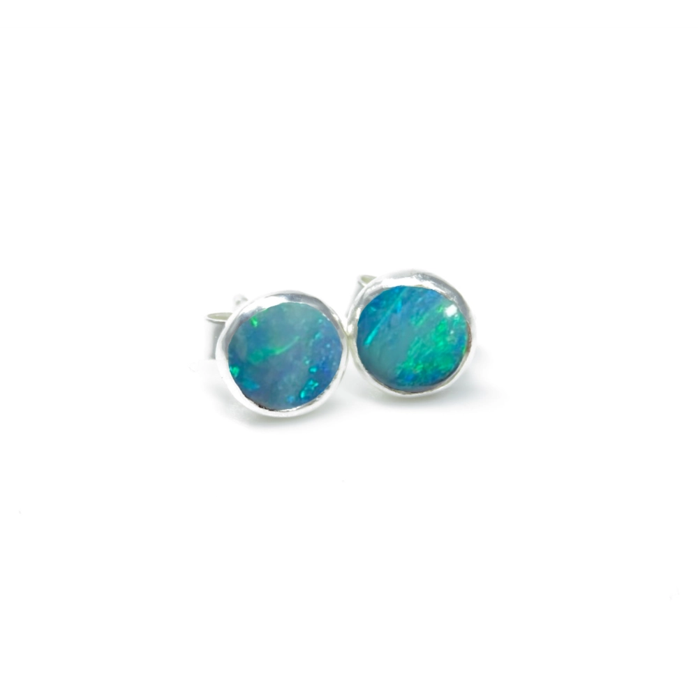 sterling silver and 5mm Opal Doublet earrings